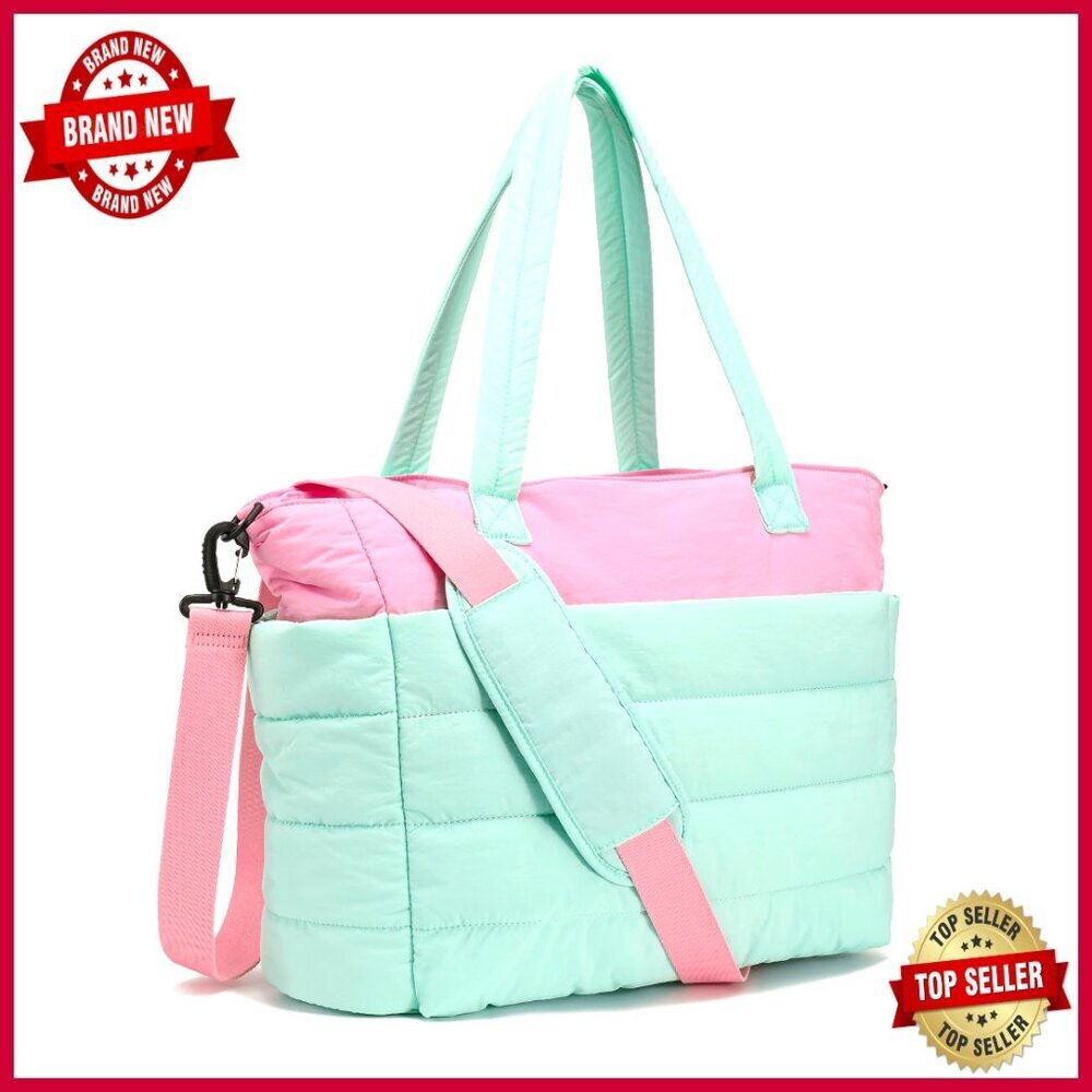 Large Quilted Tote Bag with Laptop Sleeve, Crossbody Strap, Multiple Pockets